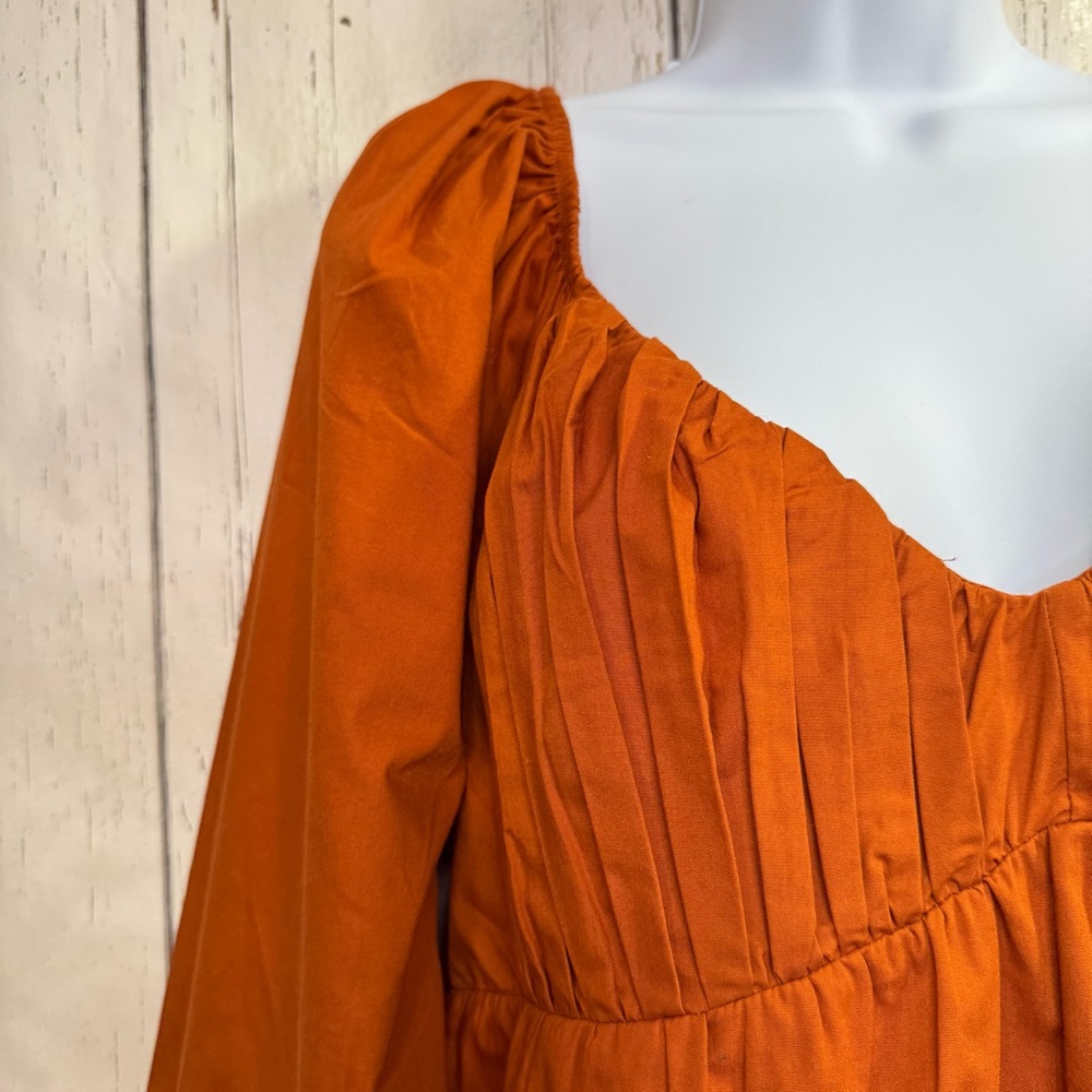 Abercrombie & Fitch Burnt Orange Smocked Peasant Blouse Puff Sleeve Size L Boho - Picture 2 of 12